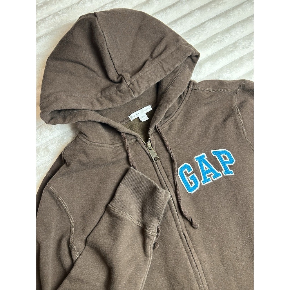 GAP Brown Zip Up Hoodie Preppy Logo Y2K Vintage 2000s Style Size S